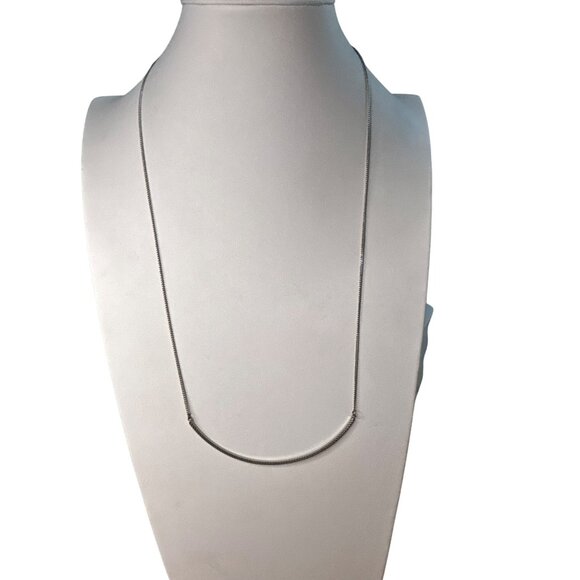 Minimalist Silver-Tone Chain Necklace With Textured Crescent Pendant - Picture 1 of 8